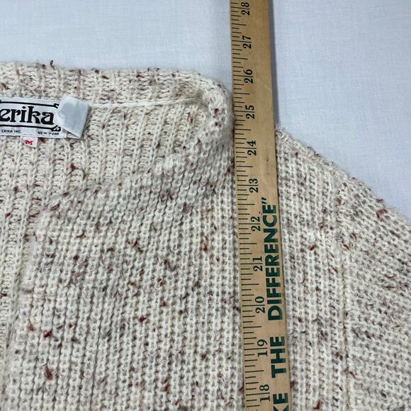 VTG 80s Erika Wool Blend Knit Sweater Open Cardigan size M Tan - Picture 5 of 8